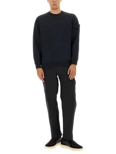 Stone Island Sweatshirt With Ribbed Edges In Blue