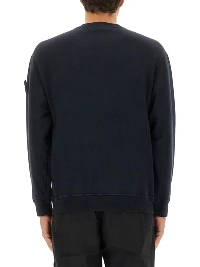 Stone Island Sweatshirt With Ribbed Edges In Blue