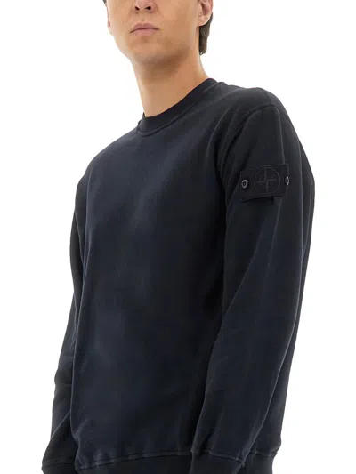Stone Island Sweatshirt With Ribbed Edges In Blue