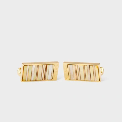 Paul Smith Striped Rectangular Cufflinks In Brown