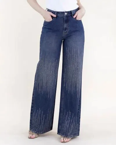Original Usa Square Rhinestone Lines Embellished High Rise Wide Leg Jeans Plus In Denim Blue In Blue