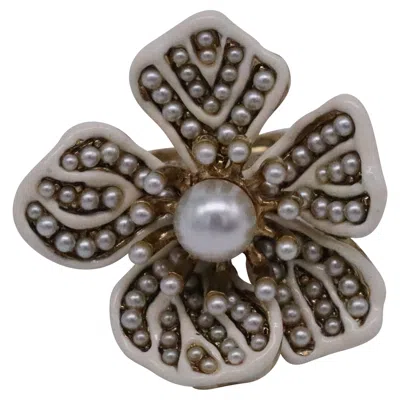 Oscar De La Renta Broken Flower Ring In White Faux Pearl In White