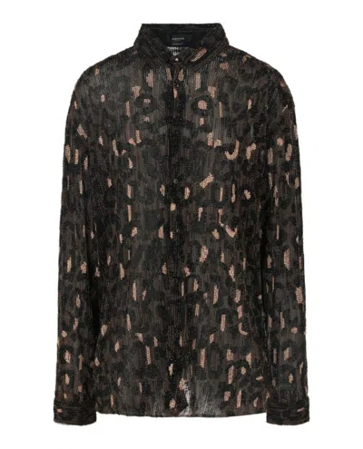 Versace Beaded Embellished Animal Patterned Blouse In Black