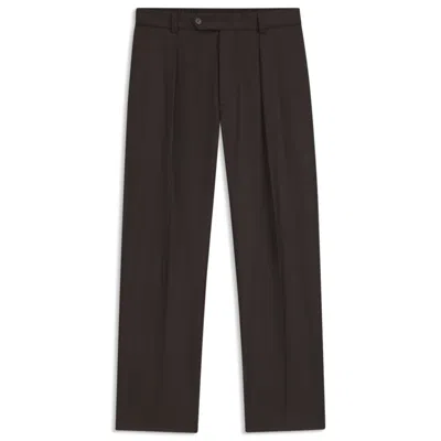 Hugo Boss Beckham X Relaxed-fit Trousers In Virgin Wool In Brown
