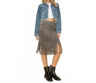 Vocal Apparel Rhinestone Hem Denim Jacket In Medium Blue In Blue