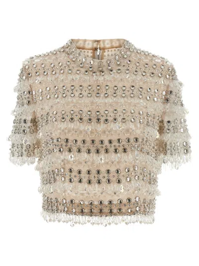 Carolina Herrera Crystal-embellished Short-sleeved Top In Multi