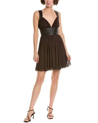 Michael Kors Collection Trapunto Leather & Silk-blend Mini Dress In Black