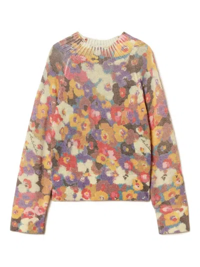 Twinset Multicolored Floral Patterned Sweater With Ribbed Crew Neckline In Multi