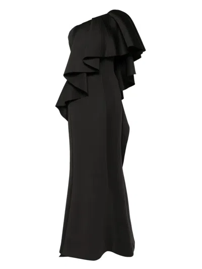 Saiid Kobeisy Ruffled Scuba Long Dress In Black