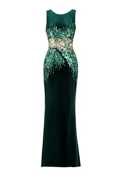 Saiid Kobeisy Sequin Velvet Dress In Green