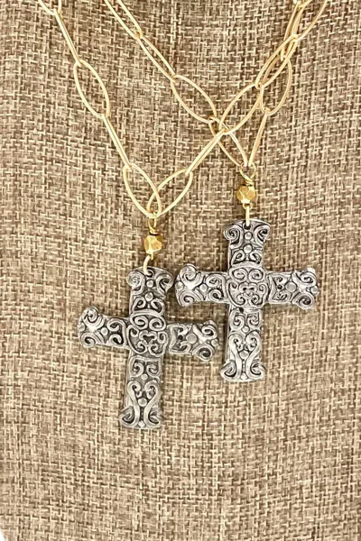 Inspired Fashion Women's Cross Pendant Necklace In Gold/silver In Gold