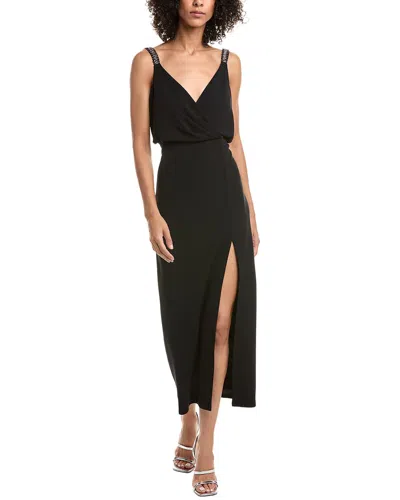 Tadashi Shoji Mona Pearl Strap Blouson Midi Dress In Black