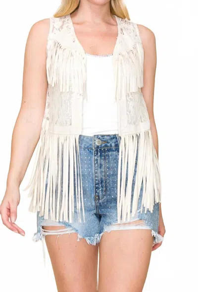 Vocal Apparel Western Lace/fringe Vest - Plus In White In White