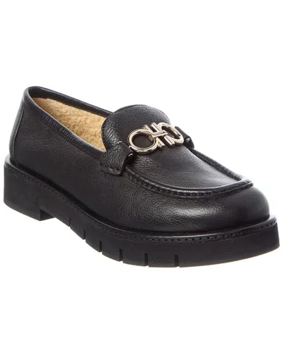 Ferragamo Ofelia Lug Ornament Leather Loafer In Black