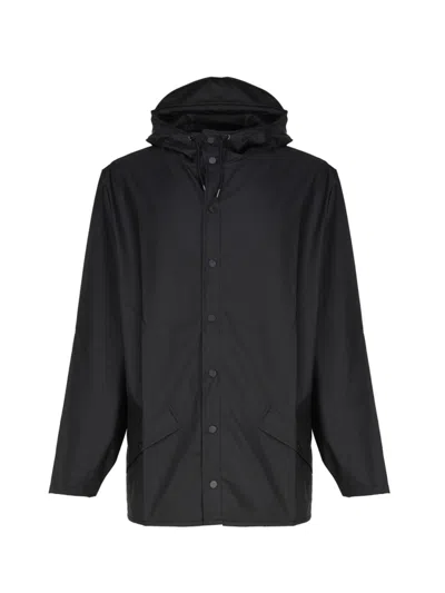 Rains Hooded Button-up Jacket Pockets In Black