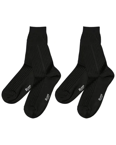 Stems Classic Silky Rib Crew Socks - 2 Pack In Black