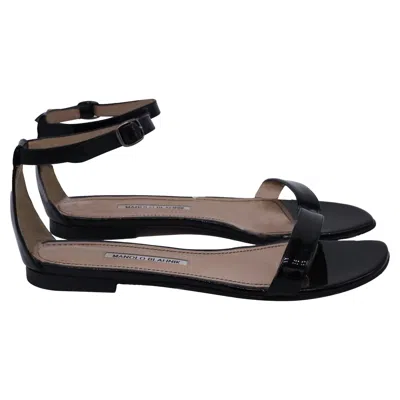 Manolo Blahnik Chafla Flats Sandals In Black Patent Leather In Black