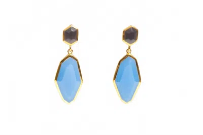 Avenue Chic Women's Geometric Double Drop Earrings In Blue In Blue