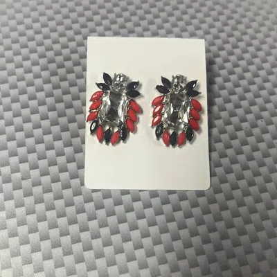 Stadium Gem Women's Game Day Glam Cluster Earrings In Red/black In Multi