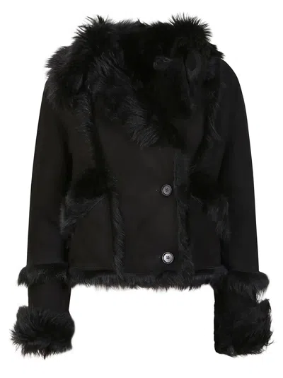 Salvatore Santoro Cropped Leather Jacket With Plush Fur Trim In Black