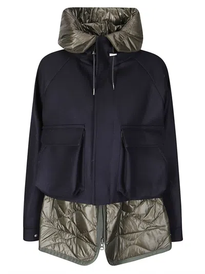 Sacai Wool Melton Blouson With Down-effect Inner Jacket In Black