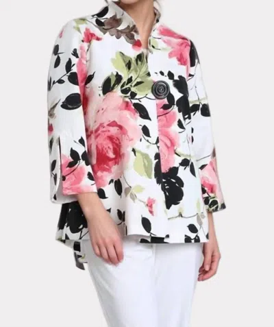 Ic Collection Floral Back Pleats Jacket In White Multi In Multi