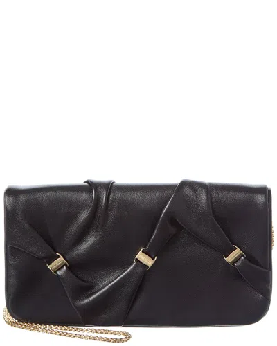 Ferragamo Leather Wallet On Chain In Black