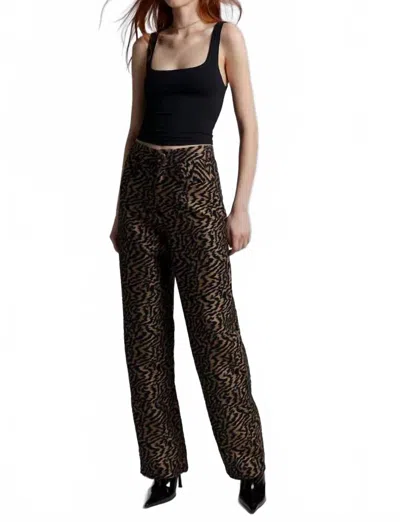 Ghospell Phoebe Jacquard Trouser Pants In Tanzine Tan In Animal Print