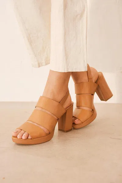 Naturalizer Women's Leather Block Heel Platform Sandals In Beige In Brown