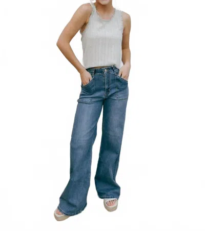 Just Black Denim Patch Pocket Wide Leg Flare In Blue In Blue