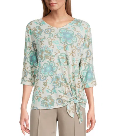 Slimsation By Multiples Long Sleeve Print Blouse In Blue In Blue