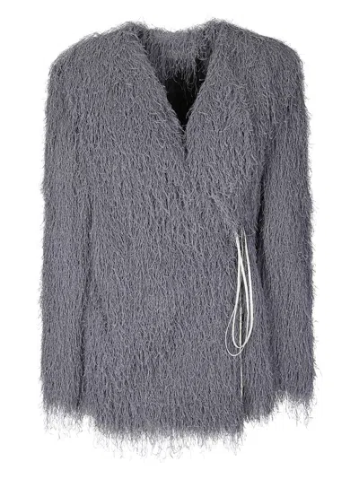 Dries Van Noten Fluid Fringe Jacket In Gray