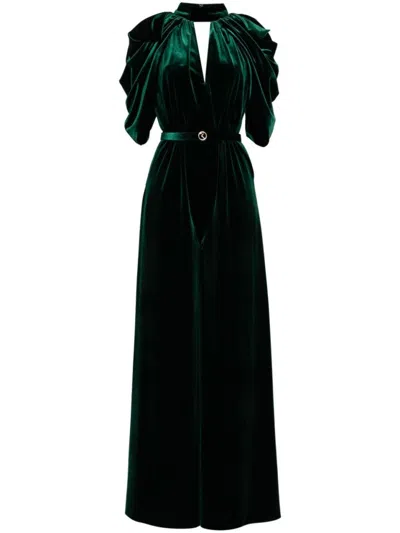 Saiid Kobeisy Jet Black Velvet Jumpsuit In Green