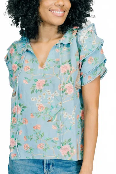Marigold Audrey Bernadette Floral Blouse In Blue In Blue