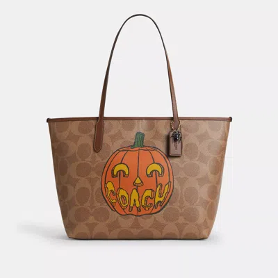 Coach Outlet City Tote Bag In Signature Canvas With Halloween Print In Multi