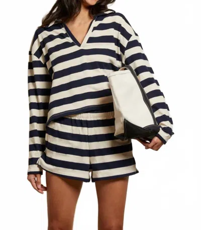 Perfectwhitetee Alison Jersey Collared Shirt In Natural Navy Stripe In Black