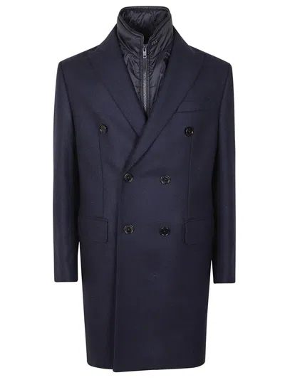 Fay Double-breasted Wool Coat With Detachable Lining In Blue