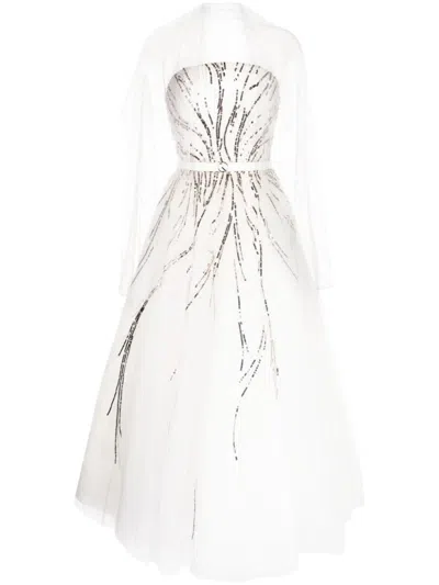 Saiid Kobeisy Midi Beaded Tulle Dress In White