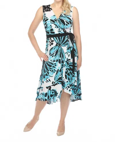 Joseph Ribkoff Butterfly Print Faux Wrap Hi-low Midi Dress In Vanilla/multi In Multi