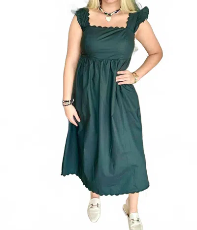 Original Usa Scalloped With Pockets Midi Dress In Black In Green
