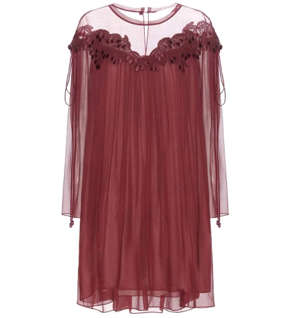 Shop Chloé Lace-trimmed Silk Dress In Plum