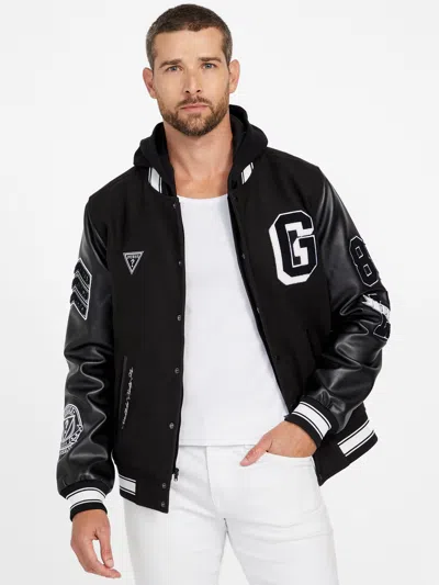 Guess Factory Lark Varsity Jacket In Black