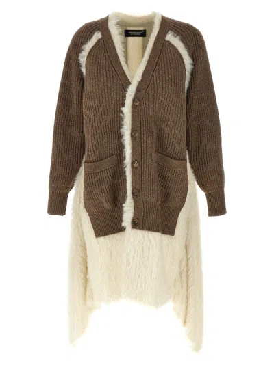 Undercover Asymmetrical Faux Fur And Braided Wool Cardigan In Brown