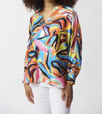 Joseph Ribkoff Satin Abstract Print Boxy Top In Orange In Multi