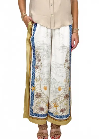 Current Air Brielle Wide Leg Pants In Light Taupe Multi In White