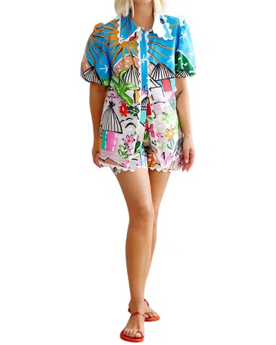 Esea 2pc Linen-blend Shirt & Short Set In Multi