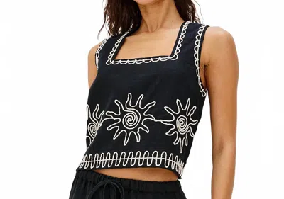 Rails Akira Sun Embroidered Linen Top In Black