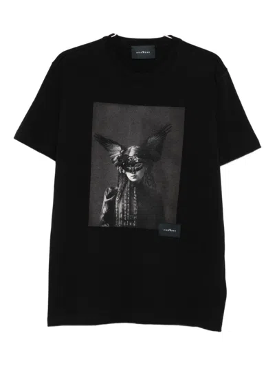 John Richmond Monochrome Graphic Print Black Cotton T-shirt In Black