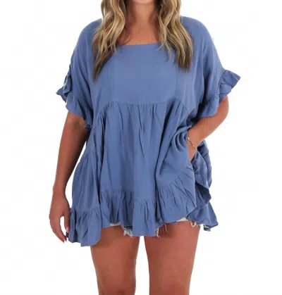 Easel On My Terms Tunic Top In Denim In Blue