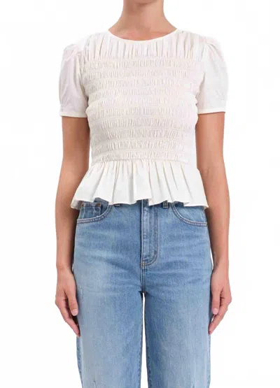 Daze Chloe Smocked Puff Sleeve Blouse In White In White